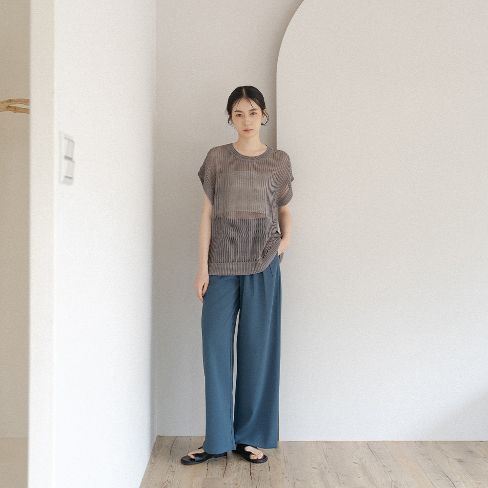 Suit wide trousers with multiple front pleats - blue S/M/L【04110563】in stock+pre-order