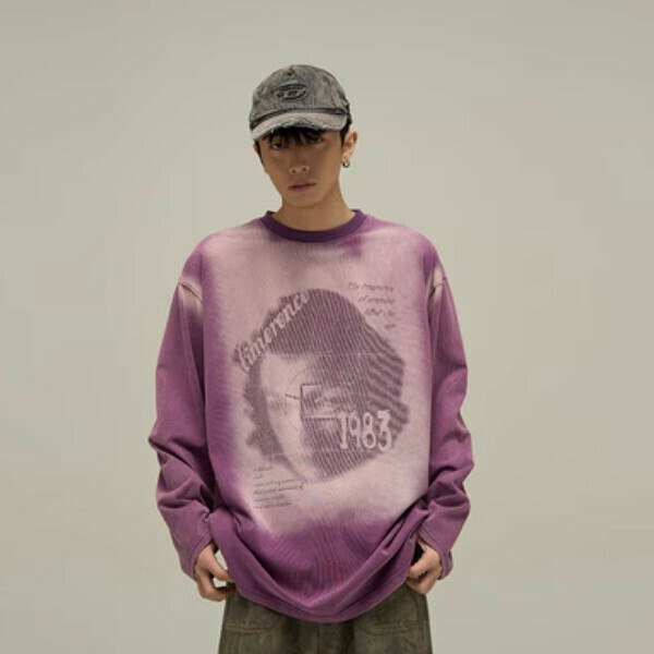 Hotly recommended tie-dye long-sleeved thin sweatshirt from street gangsters [Purple S-XL sizes, please confirm the delivery size with customer service after placing the order]