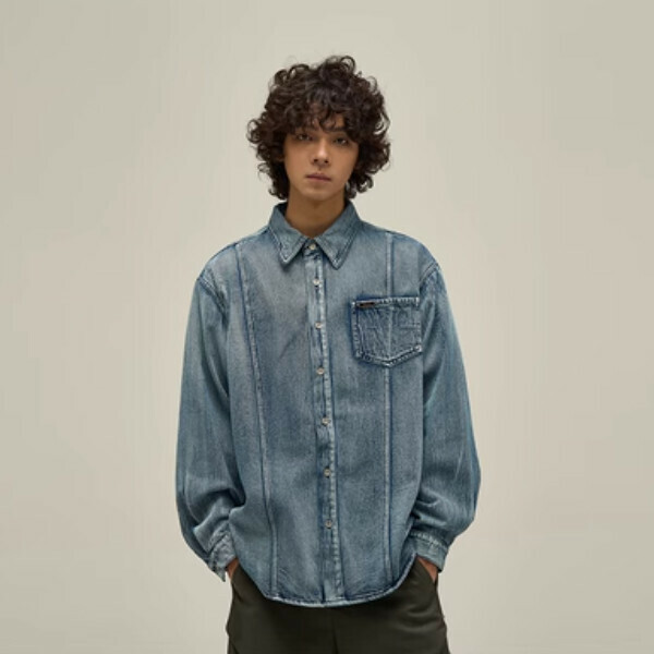 Hot Recommended Retro Long Sleeve Denim Shirt [Blue M-XL sizes, please confirm the delivery size with customer service after placing the order]