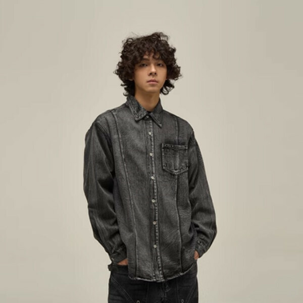 Hot Recommended Retro Long Sleeve Denim Shirt [Gray M-XL sizes, confirm delivery size with customer service after placing order]