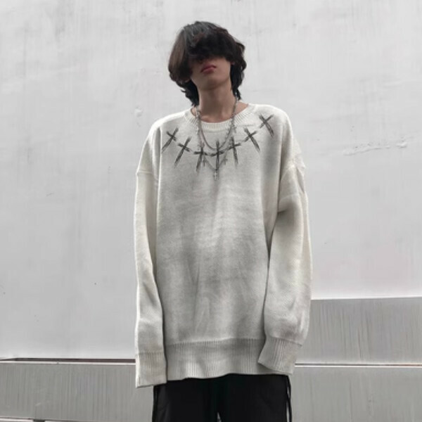 Hotly recommended tie-dye retro print trendy and lazy style loose sweater [white off-white, do not machine wash M-XL, please confirm the delivery size with customer service after placing the order]
