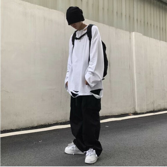 Hotly recommended ripped hole bottoming shirt, long-sleeved autumn clothing [White S-XL sizes, confirm the shipping size with customer service after placing the order]