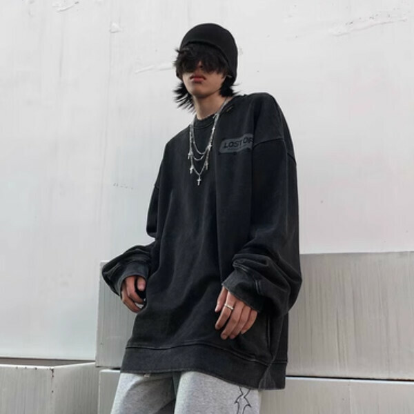 Hotly recommended decadent style beggar oversize sweatshirt [Black S-XL sizes, please confirm the delivery size with customer service after placing the order]