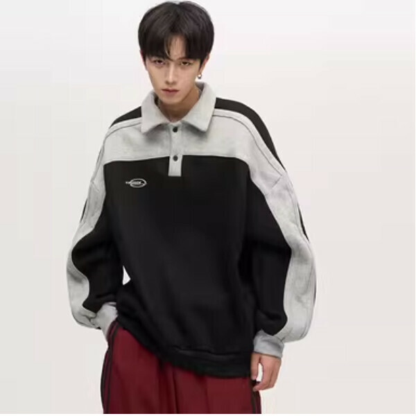 Hot recommended spliced ​​casual lapel plus velvet couple sweatshirt [black plus velvet sizes M-XL, please confirm the delivery size with customer service after placing the order]