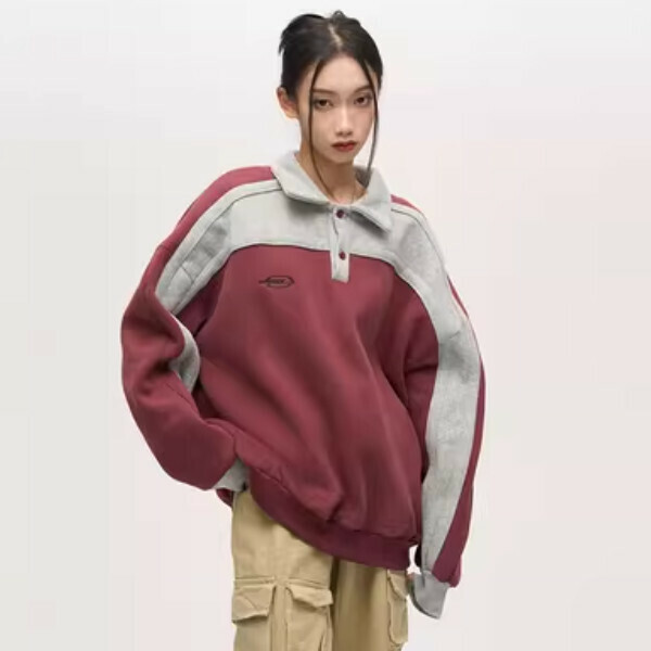 Hotly recommended spliced ​​casual lapel plus velvet couple sweatshirt [burgundy plus velvet size M-XL, please confirm the delivery size with customer service after placing the order]