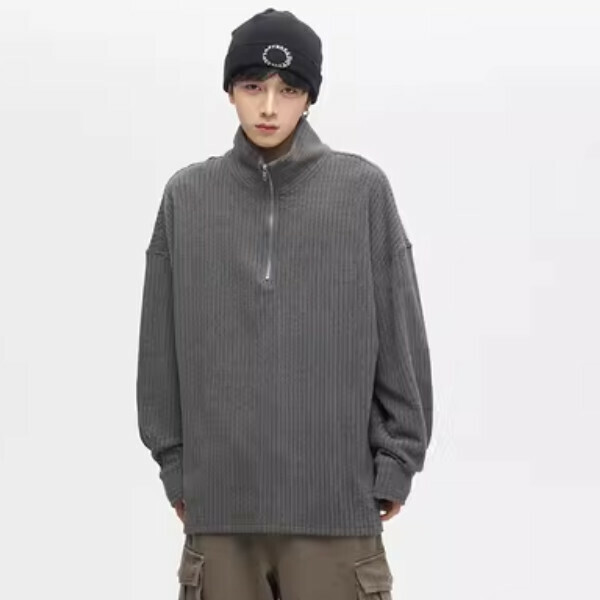 Hotly recommended lazy half-zip sweater for couples [gray spring and autumn style, thin M-XL size, please confirm the delivery size with customer service after placing the order]