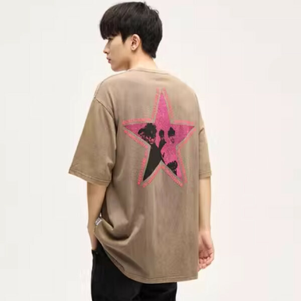 Hotly recommended Pixian Street Retro Couple T-shirt [The khaki model picture has color differences, please refer to the buyer's wash water size M-2XL, confirm the delivery size with customer service after placing the order]