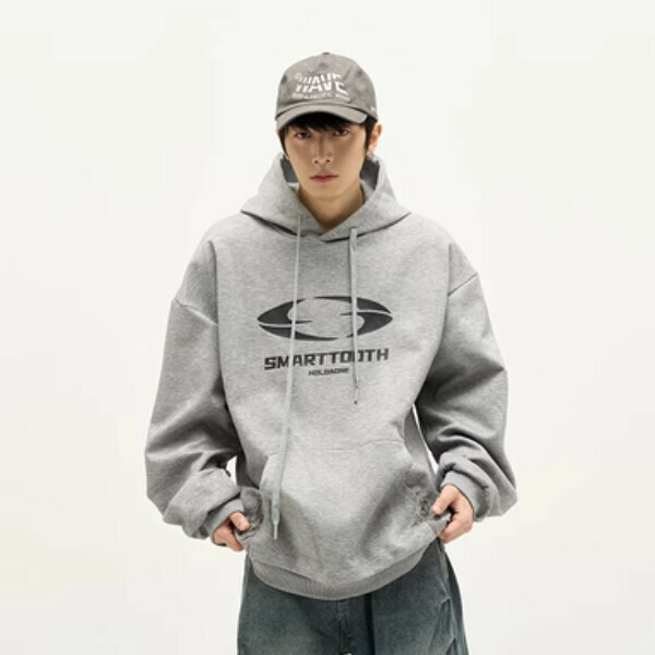 Hot Recommended Retro Hooded Sweatshirt [Gray Fake Kangaroo Pocket Sizes M-XL, please confirm the delivery size with customer service after placing the order]