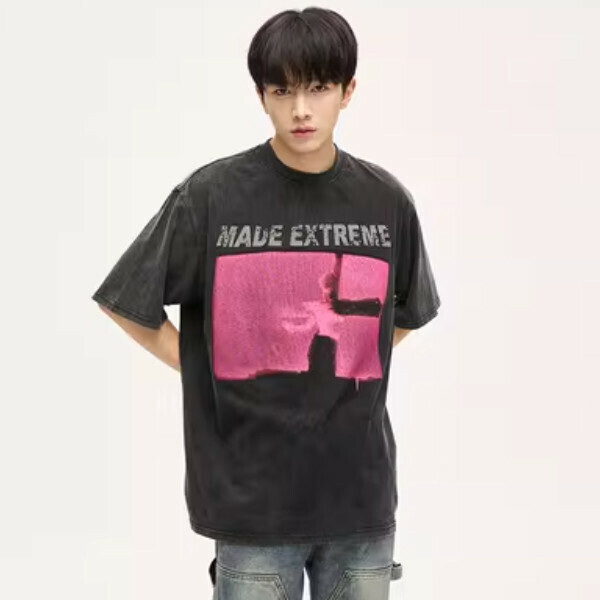 Hot Recommendation Piushuai Street Retro Couple T-Shirt [Black washed size M-2XL, please confirm the delivery size with customer service after placing the order]