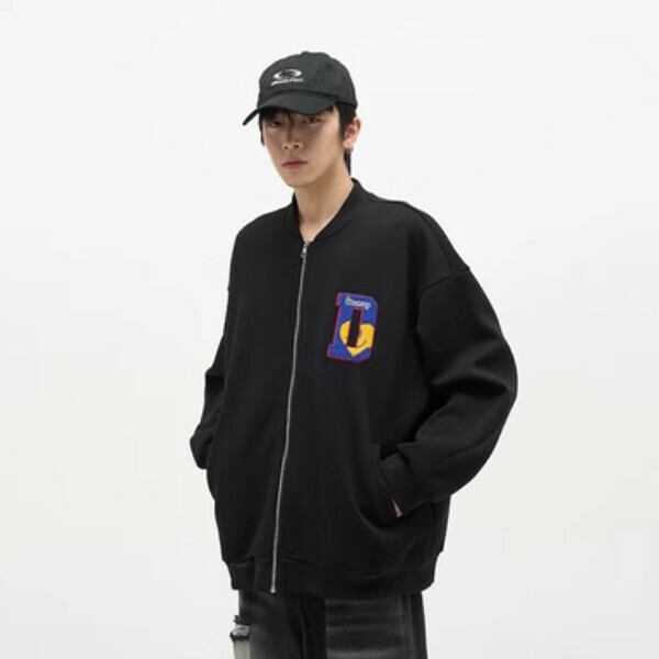 Hot Recommended Retro Towel Embroidered Cardigan Zipper Sweatshirt [Black S-XL, please confirm the delivery size with customer service after placing the order]