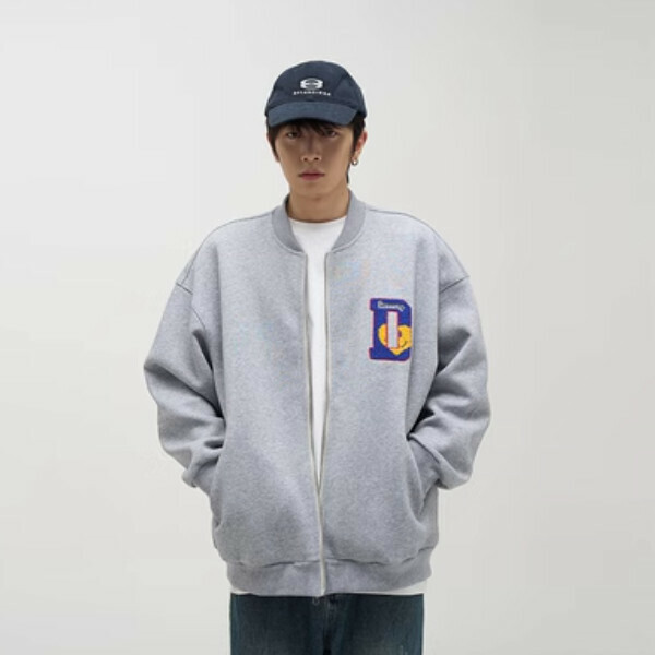 Hot Recommended Retro Towel Embroidered Cardigan Zipper Sweater [Gray S-XL, please confirm the delivery size with customer service after placing the order]