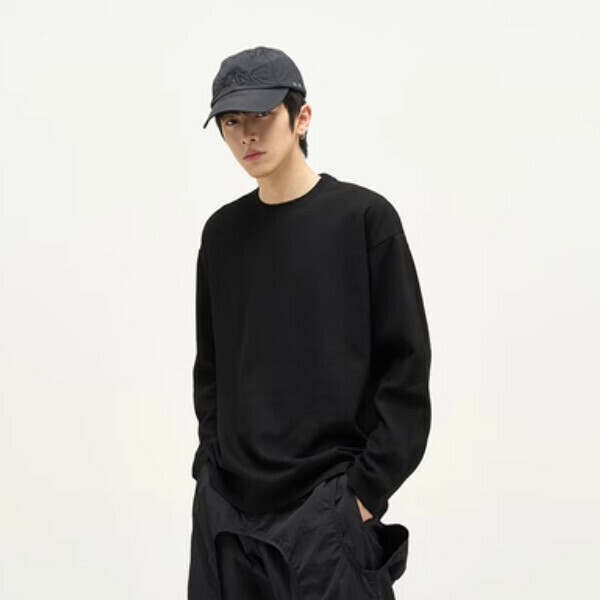 Hotly recommended textured heavyweight round neck long sleeves [black size M-2XL, please confirm the delivery size with customer service after placing the order]