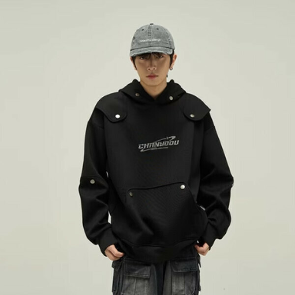 Hotly recommended deconstructed wasteland style hooded sweatshirt [Black S-XL sizes, please confirm the delivery size with customer service after placing the order]