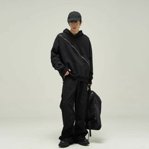 Hot push zipper decorated hooded sweatshirt [Black M-2XL size, confirm the delivery size with customer service after placing the order]