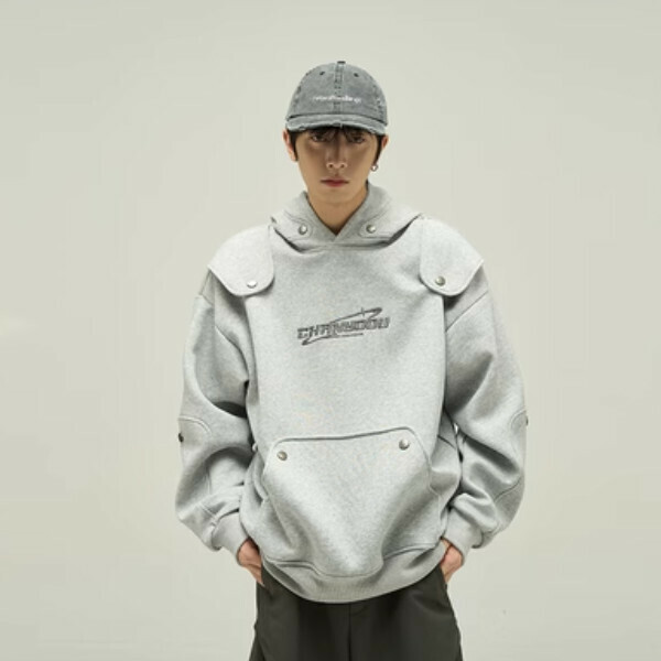 Hotly recommended deconstructed wasteland style hooded sweatshirt [Gray S-XL sizes, please confirm the delivery size with customer service after placing the order]