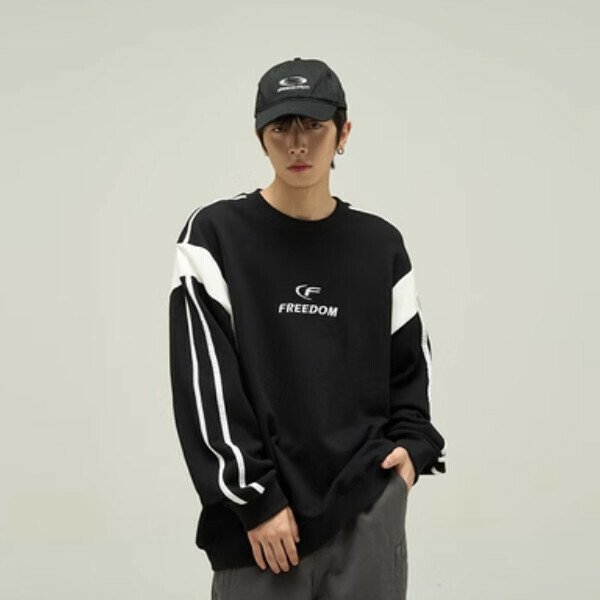 Hot Recommended Retro Round Neck Loose Sweatshirt [Black S-XL, please confirm the delivery size with customer service after placing the order]