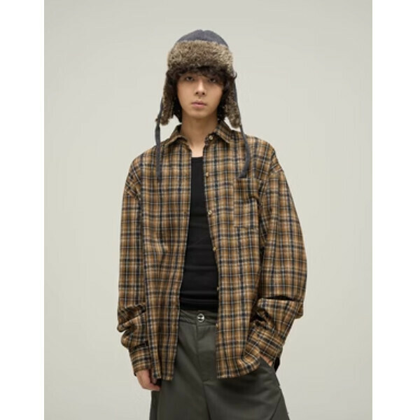 Hotly recommended retro plaid long-sleeved shirt [yellow plaid M-XL sizes, please confirm the delivery size with customer service after placing the order]