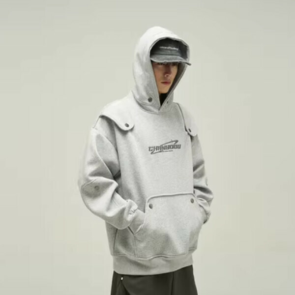 Hotly recommended deconstructed wasteland style hooded sweatshirt [gray plus velvet and silver fox velvet sizes S-XL, please confirm the delivery size with customer service after placing the order]