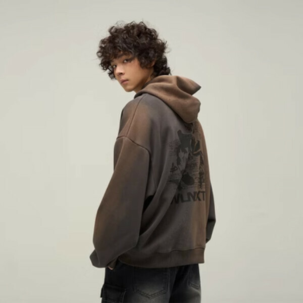 Hotly recommended retro tie-dye hooded heavyweight sweatshirt [brown XL-2XL, please confirm the delivery size with customer service after placing the order]