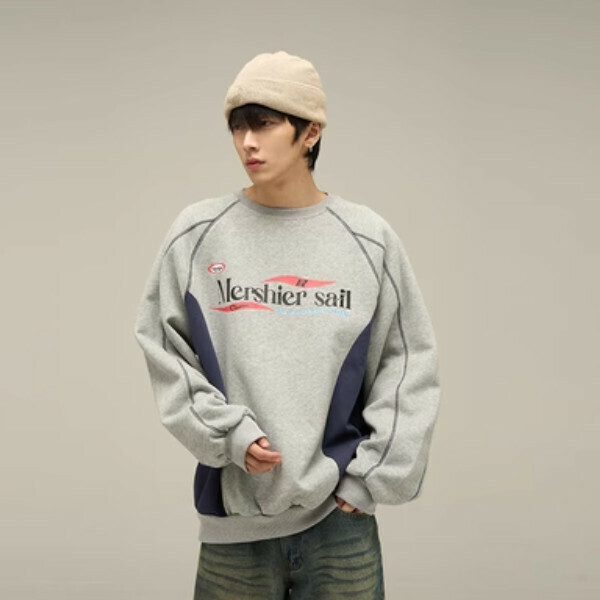 Hot Recommended Retro College Style Round Neck Sweatshirt [Gray M-XL Sizes, confirm the delivery size with customer service after placing the order]