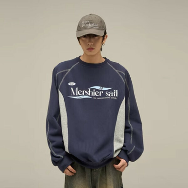Hot Recommended Retro College Style Round Neck Sweatshirt [Navy Blue M-XL, please confirm the delivery size with customer service after placing the order]