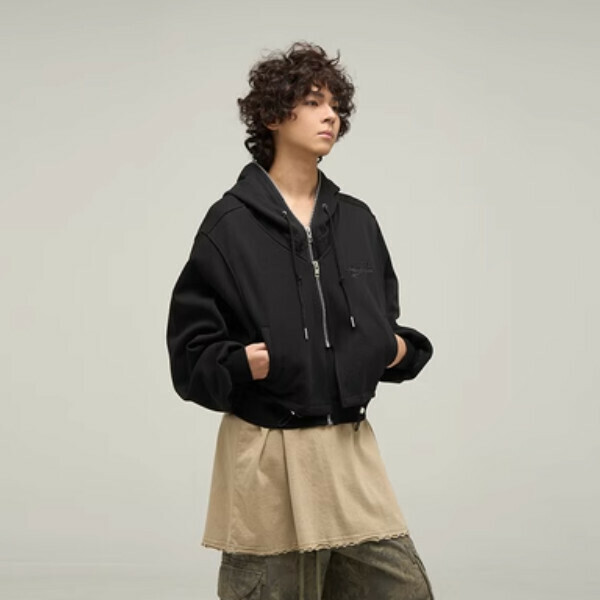 Hot recommended short cool zipper sweatshirt jacket [Black M-2XL, please confirm the delivery size with customer service after placing the order]
