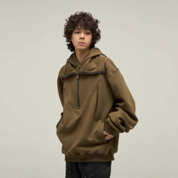 Hotly recommended half-zip hooded sweatshirt [military green M-2XL size, please confirm the delivery size with customer service after placing the order]