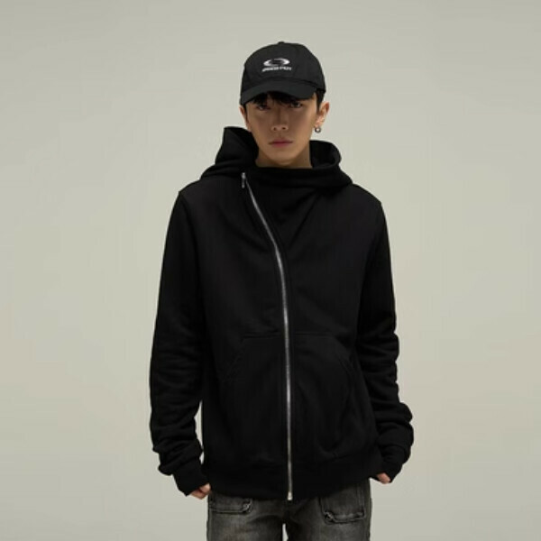 Hotly recommended retro wasteland style diagonal zipper hooded jacket and sweatshirt [Black M-XL sizes, please confirm the delivery size with customer service after placing the order]