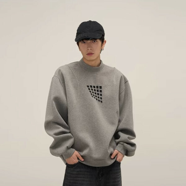 Hotly recommended embroidered air layer stitching round neck sweatshirt [Gray M-XL sizes, please confirm the delivery size with customer service after placing the order]