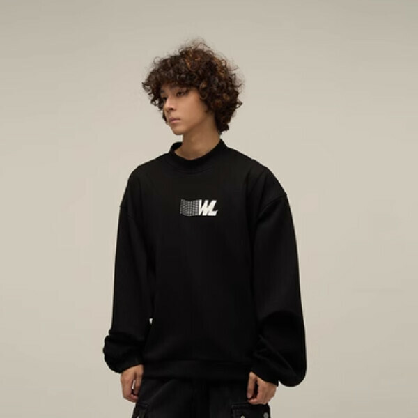 Hotly recommended embroidered air layer stitching round neck sweatshirt [black style, two embroidery patterns are different, M-XL sizes, please confirm the delivery size with customer service after placing the order]