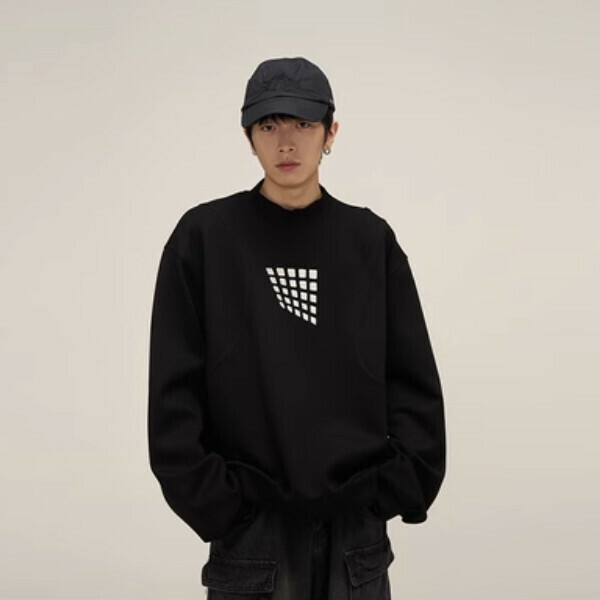 Hotly recommended embroidered air layer stitching round neck sweatshirt [Black M-XL sizes, please confirm the delivery size with customer service after placing the order]