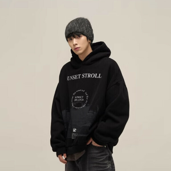 Hotly recommended niche letter printed velvet hooded sweatshirt [Black S-XL sizes, please confirm the delivery size with customer service after placing the order]