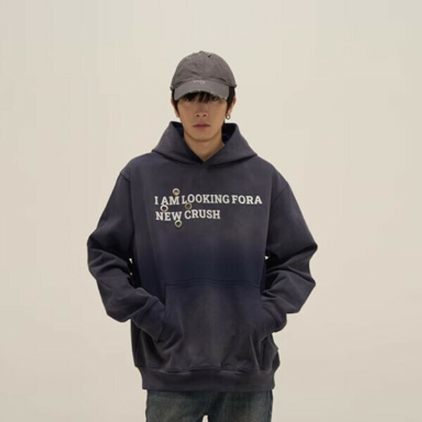 Hot Recommended Metal Air Hole Washed Distressed Hooded Sweatshirt [Blue M-2XL Size, confirm the shipping size with customer service after placing the order]