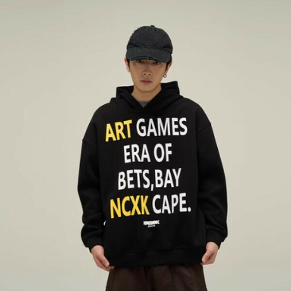 Popular slogan printed trendy brand hooded sweatshirt [Black S-XL sizes, please confirm the delivery size with customer service after placing the order]