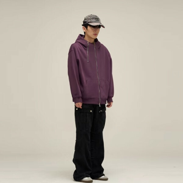 Popular double zipper cardigan hooded sweatshirt [Dark purple M-2XL size, please confirm the delivery size with customer service after placing the order]