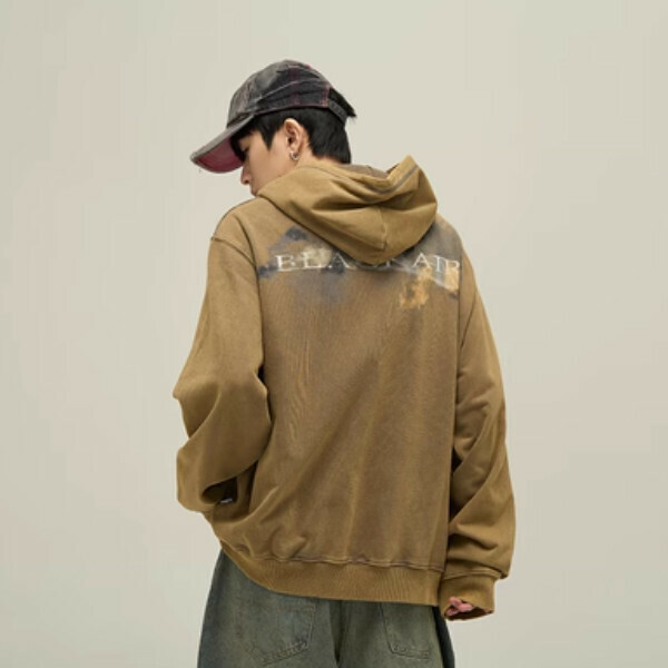 The most popular hooded sweatshirt for street gangsters [khaki distressed M-2XL size, confirm the delivery size with customer service after placing the order]
