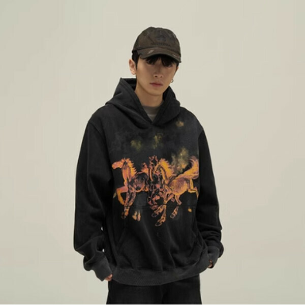 The most popular hooded sweatshirt for street gangsters [black distressed size M-2XL, please confirm the delivery size with customer service after placing the order]
