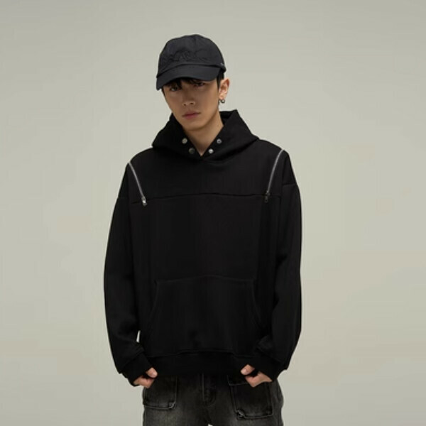Popular zipper decorated niche sweatshirt [Black size M-2XL, please confirm the delivery size with customer service after placing the order]