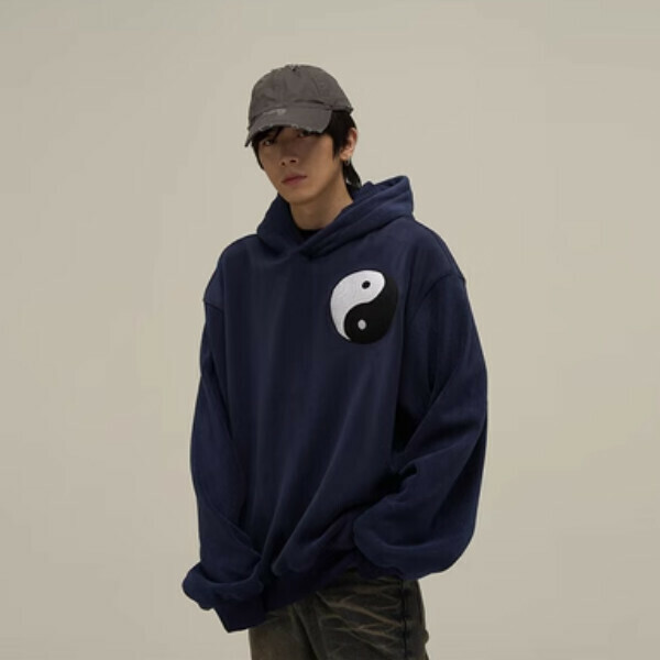 Popular Tai Chi embroidered polar fleece hooded sweatshirt [royal blue M-XL, please confirm the delivery size with customer service after placing the order]