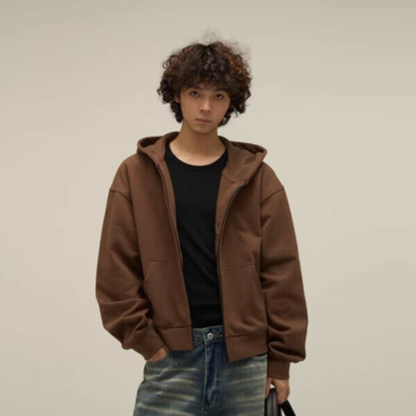 Popular Mela Zippered Boxy Hooded Sweatshirt [Dark Brown Sizes S-XL, confirm with customer service for delivery size after placing order]