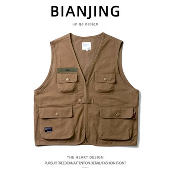 Popular zipper work vest jacket [khaki color] (size: S-3XL) (please contact customer service to confirm the delivery size after placing the order)