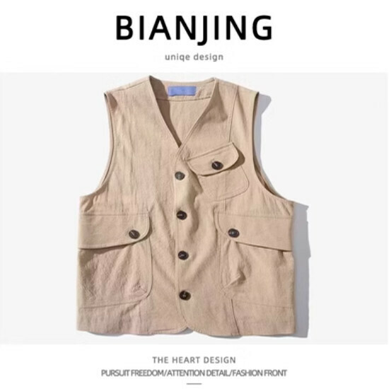 Hot style work vest jacket [khaki color] (size: S-3XL) (please contact customer service to confirm the delivery size after placing the order)