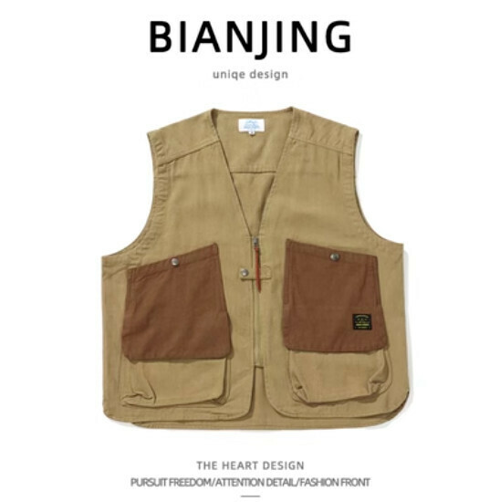 Popular work vest jacket [khaki color] (size: S-2XL) (please contact customer service to confirm the delivery size after placing the order)