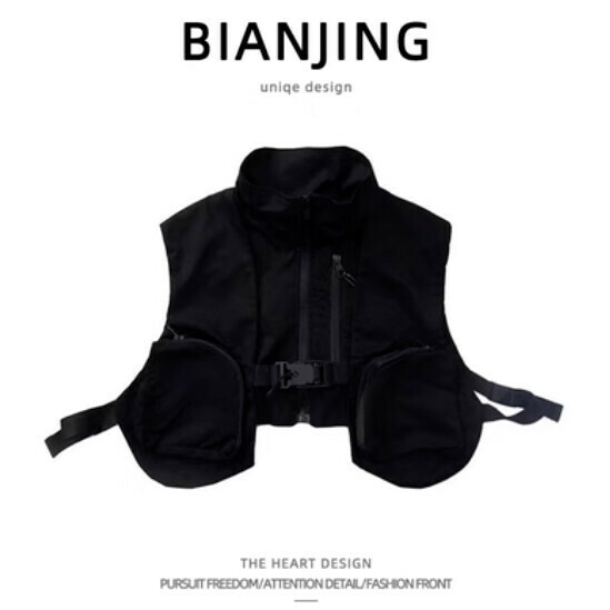 Popular zipper work vest jacket [black] (size: S-3XL) (please contact customer service to confirm the delivery size after placing the order)