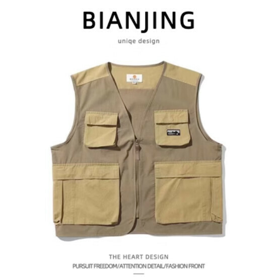 Hot style work vest jacket [khaki color] (size: S-3XL) (please contact customer service to confirm the delivery size after placing the order)