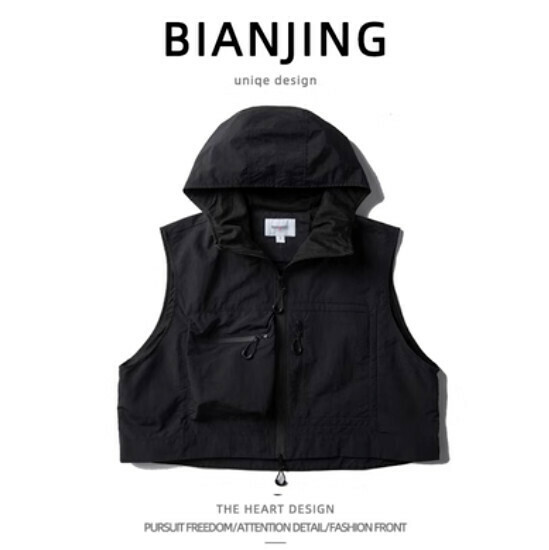 Popular workwear hooded vest jacket [black] (size: S-3XL) (please contact customer service to confirm the delivery size after placing the order)