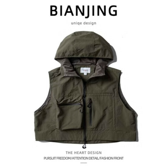 Popular workwear hooded vest jacket [green] (size: S-3XL) (please contact customer service to confirm the delivery size after placing the order)