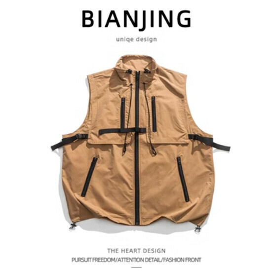 Popular work vest jacket [khaki color] (size: S-2XL) (please contact customer service to confirm the delivery size after placing the order)