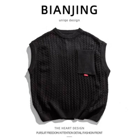 Popular knitted sweater vest [black] (size: S-2XL) (please contact customer service to confirm the delivery size after placing the order)