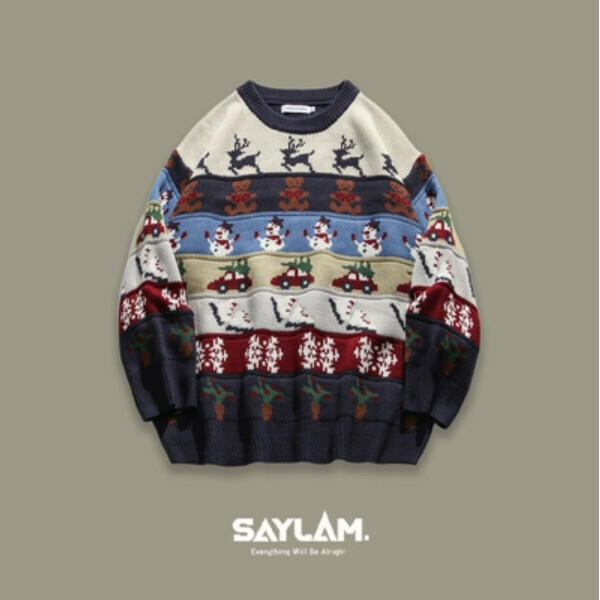 Popular SAYLAM American street retro color [Christmas sleigh] royal blue Please contact customer service to confirm the size after placing an order